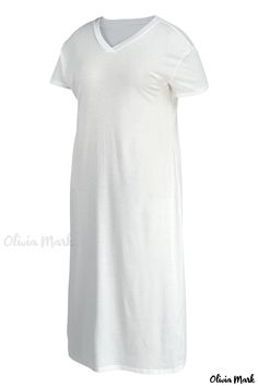 Olivia Mark - Short Sleeve V Neck Plus-Size Casual Dress featuring Solid Pocket Detail in Ivory White White Short Sleeve Loungewear Dress, Plain White Dresses For Daywear, Vestido Casual, Ivory White, Plus Size Casual, Pocket Detail, Olivia Mark, Casual Dress, Plus Size