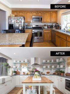 before and after pictures of a kitchen remodel