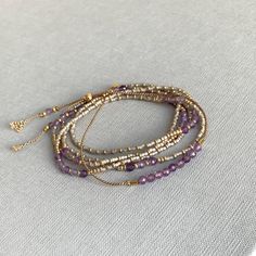 Set of 2 Bracelets With Amethyst, Birthstone February, Dainty Silk and Gem Bracelet With a Gemstone Wrap - Etsy Turkey Beautiful Beaded Bracelet, Silk Bracelet, Amethyst Birthstone, Gems Bracelet, Amethyst Gold, Silk Cord, Mental Clarity, Cord Bracelets, February Birth Stone