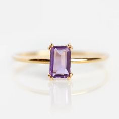 Solid Gold Natural Gemstone Baguette Birthstone Ring | Local Eclectic – local eclectic Local Eclectic, Amethyst Ring Engagement, Detailed Engagement Ring, Gold Promise Rings, Emerald Cut Rings, Gold Gemstone Ring, Alternative Engagement Rings, Black Jewelry, February Birth Stone