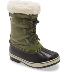 SOREL Yoot Pac Waterproof Snow Boot (Toddler, Little Kid & Big Kid) | Nordstrom Green Lace-up Winter Boots, Weatherproof Boots With Round Toe For Adventure, Winter Rugged Hiking Boots With Round Toe, Waterproof Green Boots For Outdoor, Green Weatherproof Outdoor Boots, Winter Lace-up Hiking Boots, Rugged Winter Boots With Reinforced Toe, Weatherproof Ankle Boots For Adventure, Winter Outdoor Work Boots With Round Toe