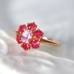 Mini Halo Neon Pink Spinel Halo Ring With Pink Spinel Natural Pink Engagement Ring Dainty Halo Pink Gemstone Ring. 14K Rose Gold US 7.25 - Etsy Pink Ruby Ring With Accent Stones For Formal Occasions, Formal Pink Ruby Ring With Accent Stones, Pink Round Cluster Ring With Prong Setting, Pink Round Cluster Ring With Halo Setting, Pink Formal Cluster Ring With Prong Setting, Pink Lab-created Ruby Ring, Pink Ruby Rings With Prong Setting, Valentine's Day Pink Ruby Ring, Pink Oval Cluster Ring Fine Jewelry