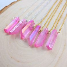 Pink Aura Quartz Necklace / Rainbow Crystal Jewelry / Pastel Goth / Fairy Kei / Kawaii Mahou Kei / D Fairy Grunge Handmade Necklace Gift, Simple Wire Wrap, Jewellery Layering, Rose Aura Quartz, Pink Crystal Necklace, Pink Aura Quartz, Rose Aura, Handmade Crystal Necklace, Concord Nh