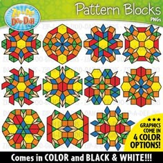 the pattern blocks is shown in color and black and white