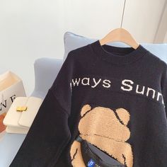 Style: commuting Size: one size Color: black, off white Bear Sweater, Sweaters For Women, Off White, Crop Tops, Japan, Sweatshirts, Women's Top, White, Color