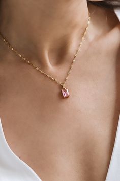 --LosAngelesMinimalist-- Pink Stone Necklace, Christmas Gifts for Girlfriend, 18K Gold Filled Cubic Zirconia Necklace, Gift For Her, Minimalist Zircon Pendant  Please choose the pendant color and your chain choice from the sections to finalize the order. Material: High Quality Stainless Steel and Zircon Finish: 18K Gold Filled We craft our jewelry with a passion for customer satisfaction.  Most of our products are crafted by order. Stainless steel products are filled with vary of materials as 18 Pink Stone Necklace, Gifts For Girlfriend, Zirconia Necklace, Christmas Gifts For Girlfriend, Cubic Zirconia Necklace, Pink Stone, Necklace Gift, Stone Necklace, Girlfriend Gifts