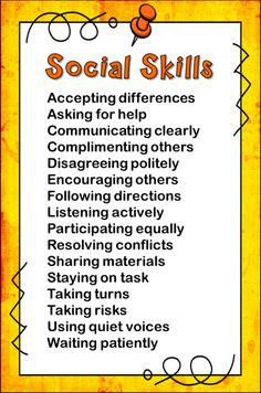 a poster with the words social skills on it