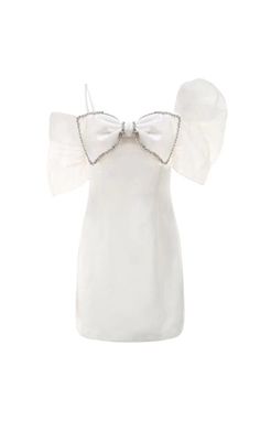 WHITE PUFF SLEEVE BOW DRESS White Summer Dress With Detachable Bow, White Bow Tie Back Evening Dress, White Evening Dress With Bow Tie Back, White Evening Dress With Bow Straps, White Puff Sleeve Mini Dress For Wedding, White Dresses With Detachable Bow, White Dress With Bow Straps For Wedding, White Wedding Dress With Bow Straps, White Bow Mini Dress For Party