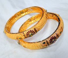 22K Gold handmade fine Bangles set of Two pieces. Total weight of Two pieces-55 grams, Inner diameter-6.4 cm( we can adjust to any size). Width-1.2 cm. Note- Will sell also single. Traditional 22k Gold Bangle As Gift, Traditional Yellow Bangle Jewelry, Traditional Yellow Bangle For Diwali, Handmade 22k Gold Bangle For Wedding, Handmade 22k Gold Wedding Bangle, Traditional Yellow Bangle For Formal Occasion, Traditional Yellow Bracelets For Formal Occasion, Traditional Yellow Bracelets For Ceremonial Occasions, Yellow Ceremonial Bangle For Festivals