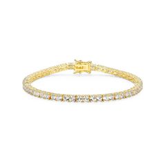 Give the perfect birthday gift with this 18k gold plated birthstone tennis bracelet. Click on this JEWELRY & WATCHES GUIDE to learn about fit, styles, materials and more! Give the perfect birthday gift with this 18k gold plated birthstone tennis bracelet. Click on this JEWELRY & WATCHES GUIDE to learn about fit, styles, materials and more! FEATURES Length: 7.25 in. Clasp: box Nickel safe Metal: sterling silver Plating: 18k gold Finish: polished ImportedSTONE DETAILS Shape: round Setting: prong Gemstones may have been treated to enhance their appearance. Special care may be required. Please visit our Gemstone Treatment & Special Care Guide for more information. Size: 7.25". Color: Wh Sapphire April. Gender: female. Age Group: adult. Material: Gold Over Sterling. Adjustable Gold Tennis Bracelet With Brilliant Cut, Classic Yellow Gold Tennis Bracelet With Sparkling Stones, Gold Tennis Bracelet With Prong Setting For Everyday Wear, Gold Tennis Bracelet With Sparkling Stones For Anniversary, Classic Tennis Bracelet With Sparkling Stones As Gift, Yellow Gold Tennis Bracelet With Sparkling Stones For Anniversary, Gold Tennis Bracelet With Sparkling Stones As A Gift, Gold Tennis Bracelet With Sparkling Stones For Gift, Gold Tennis Bracelet With Brilliant Cut As Gift