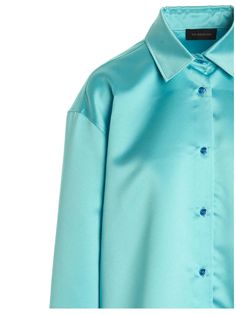 'Georgiana' satin shirt with button closure, long cuffed sleeves.es.THE ANDAMANE'Georgiana' shirtOversize fit Shirt Oversize, Satin Shirt, Oversized Shirt, Collar Shirts, Oversized Fits, Black Shirt, Button Up Shirts, Button Up, Light Blue