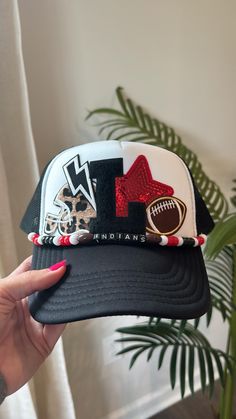 Customize your trucker hat with patches and chains! Various hat colors and patches available. Christmas Trucker Hat Ideas, Trucker Hat Charms, Personalized Trucker Hat, Trucker Hats With Patches Diy, Trucker Hat Bar Display Ideas, Patch Hat Ideas, Trucker Hat Patches, Diy Trucker Hat Ideas, Iron On Patch Ideas Clothes