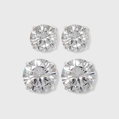 Complete any of your ensembles with a dash of sparkle with this Sterling Silver Cubic Zirconia Duo Round Stud Earring Set 2pc - Clear. Constructed from sterling silver, this set of cubic zirconia round studs come in two different sizes — giving you several options to choose from. Showcasing round-cut, clear cubic zirconia stones held secure in a four-prong setting, these brilliant earrings are both simple and elegant to wear. Gender: female. Age Group: adult. Pattern: Solid. Rod Wave, Cubic Zirconia Hoop Earrings, Expensive Jewelry Luxury, Expensive Jewelry, Cubic Zirconia Earrings, Round Stud Earrings, Unisex Jewelry, Stud Earrings Set, Sterling Silver Studs