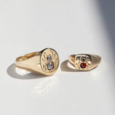 Shining Spider Gold Signet Ring, Garnet | Catbird Cute Diamond Rings, Signet Ring Diamond, Dope Jewelry Accessories, Diamond Signet Ring, Accesories Jewelry, Silver Signet Ring, Morning Dew, Gold Signet Ring, Hand Ring