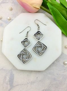 Black and White Quilling Earrings, 21st Birthday Gift for Her, Geometric Statement Earrings, Quilling Jewelry, 1st Anniversary Gift - Etsy Trendy Nickel-free Linear Earrings For Gifts, Trendy Pierced Linear Earrings As Gift, Trendy Drop Earrings For Gifts, Trendy Nickel-free Linear Drop Earrings, Modern Matching Earrings Jewelry Gift, Trendy Pierced Earrings As Gift, Modern Jewelry Matching Earrings Gift, Trendy Pierced Earrings For Gifts, Trendy Earrings As Gift