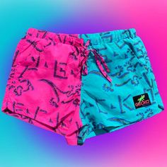 Women's Hot Pink Retro Board Shorts | Gecko Hawaii Fun Swim Trunks For Beach Season, Playful Pink Swim Trunks For Beach Season, Rave Swimwear For Summer Vacation, Rave Style Swimwear For Beach Season, Rave Swimwear For Beach Season, Fun Multicolor Swimwear For Summer Activities, Fun Swimwear For Summer Activities, Blue Rave Swimwear For Summer, Hot Tub Time Machine