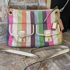 I Got This New With Tags And Have Not Used It. It's So Adorable, Perfect Summer Bag! Spring Coach Shoulder Bag With Adjustable Strap, Multicolor Coach Bags For Spring, Trendy Multicolor Coach Shoulder Bag, Multicolor Coach Bag With Zipper Closure, Coach Tabby 26, Coach Scarf, Blue Coach, Brown Leather Crossbody Bag, Vintage Coach Bags