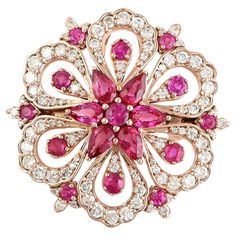 Meghna Jewels 2.94 carats ruby diamond 14K Gold Floral Pendant Brooch Brooch Diamond, Pendant Brooch, Floral Pendant, Jewelry Boards, Harry Winston, Ruby Diamond, Gold Floral, Van Cleef Arpels, Van Cleef