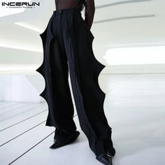 SPECIFICATIONS Brand Name: INCERUN Applicable Season: Four Seasons Origin: Mainland China CN: Guangdong Material: POLYESTER Applicable Scene: CASUAL Pant Style: Wide leg pants Style: Casual Model Number: Men's Fashionable Spiky Solid Color Pants Thickness: midweight Waist Type: MID Decoration: none Gender: MEN Item Type: full length Place Of Origin: China (mainland) Closure Type: Elastic Waist Fabric Type: Broadcloth Length: full length Front Style: Pleated Fit Type: LOOSE Color: Black Size: S,M,L,XL,2XL,3XL,4XL,5XL,Plus Size Size:S,M,L,XL,2XL,3XL,4XL,5XLFabric Material:100%PolyesterColor:BlackSuitable Type:FitStyle:BasicsOccasion:LeisurePattern:Solid colorThickness:ModerationProduct Description:Men's solid color long pants.Label: YesPackage Included:1 * Pants Please note:Thanks to your un Cool Pants Men, High Fashion Pants, Futuristic Pants, Mens Trouser, Pants Silhouette, Wide Leg Pants Style, Streetwear Fashion Casual, Men Streetwear Fashion, Belt Pants