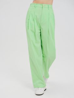 Details: Light green simple casual cotton pants Classic pleated design at the waist Side pockets Loose leg Materials & Care: Cotton 97.4%, Spandex 2.6% Hand wash | Dry clean Do not bleach Size & Fit: Model is 5'7", Bust 32, Waist 24, Hips 35, wearing a size S Item #: WM2PA21 Colorful Pants, Cotton Casual Pants, Colored Pants, Sale Promotion, Chic Me, Cotton Pants, Business Casual, Light Green, Dry Clean