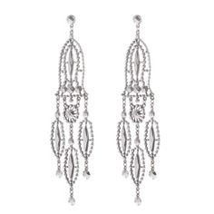 The perfect combination of elegance and strength, the Willow earrings from our Delilah Collection are perfect for powerful women. Handcrafted with intricately designed silver-tone tin alloy, these earrings create a timeless style that is both edgy and utterly chic. Pair with a casual T-shirt or dress up for your next night out. Measurements: 5" x 1" with a clip-on back. All jewelry is made to order in our NYC design studio. Please allow 7-14 business days for production from the order date. Luxury Silver Linear Drop Earrings, Luxury Silver Sterling Linear Earrings, Luxury Silver Chandelier Earrings For Party, Luxury Single Silver Crystal Earring, Silver Oxidized Metal Earrings, Luxury Silver Drop Earrings, Luxury Silver Dangle Earrings, Silver Oxidized Finish Bridal Earrings, Silver Bridal Earrings With Oxidized Finish