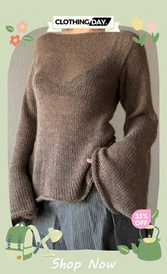 Bell Sleeve Lace Up Knit Sweater One Size Long Sleeve Knit Top For Fall, One Size Knitted Top For Fall, Knitted Long Sleeve Sweater For Fall, Stretch Knitted Long Sleeve Tops, One Size Fall Knit Top, Stretch Knit Long Sleeve Tops, Casual Knitted Fall Sweater, Fall Crew Neck Soft Knit Pattern, Fall Soft Knit Crew Neck Knitting Pattern