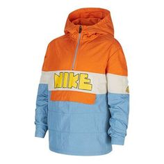 Nike Kids Athleisure Casual Sports Colorblock Pullover Jacket Boy Orange DO7144-847 Sporty Hooded Track Jacket, Nike Sporty Long Sleeve Track Jacket, Casual Patchwork Track Jacket For Outdoor, Nike Long Sleeve Track Jacket For Light Sports, Nike Long Sleeve Nylon Activewear, Nike Nylon Long Sleeve Activewear, Team-colored Long Sleeve Track Jacket For Sports, Sporty Team-colored Track Jacket For Sports Season, Sporty Team-colored Track Jacket For Streetwear