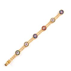 The Tessa Bracelet from the Daphne Collection is a chic and refined piece that is perfect for adding a touch of color to any outfit. This bracelet features beautiful handmade Italian mosaics and stunning Majorcan glass pearls, all electroplated in 24k gold. The bracelet measures 6.5" x 0.35" and has a box and tongue closure for a secure fit. Made-to-order in our New York City design studio. Please allow 7-14 business days for production before the ship date. Elegant Multicolor Jewelry Bracelet, Elegant Multicolor Gold Bracelet For Formal Occasions, Elegant Multicolor Gold Bracelet As Gift, Elegant Multicolor Gold Bracelet For Gift, Elegant Multicolor Gold Bracelet Gift, Elegant Adjustable Multicolor Gold Bracelet, Multicolor Adjustable Gold Bracelet, Elegant Multicolor Adjustable Gold Bracelet, Elegant Multicolor Gold Bracelet For Formal Events