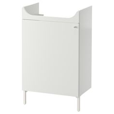 a white cabinet with an open door on the front and bottom, against a white background