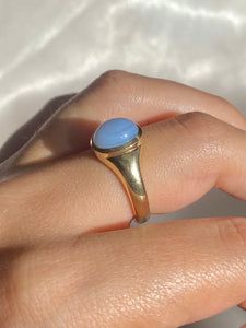 Cabochon Ring, Gold Baby, Blue Chalcedony, Signet Ring, Oval Cut, Handmade Ring, Turquoise Ring, Baby Blue, Gemstone Rings