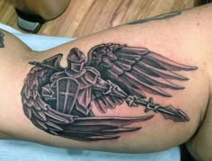 Bicep Tattoos For Men, Guardian Angel Tattoos, Bracelet Tattoo For Man, Bicep Tattoos, Bicep Tattoo Men, Inner Arm Tattoos, Inner Bicep Tattoo, Retro Tattoos