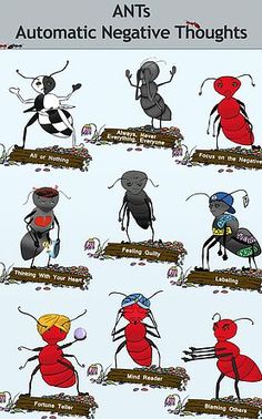 The ANTs poster features all nine ANTs and is available in two sizes. Cbt Worksheets, Adolescent Health, Cognitive Behavior, Brain Gym, Therapeutic Activities, Child Therapy, Art Therapy Activities