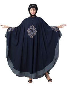 Trendy Center Embroidered with Contrast band Irani Kaftan Navy Blue Flared, Modest, Nida, Partywear, Navy Blue, Grey, Abayas, XS, S, M, L, XL, 2XL, 3XL, 4XL, 5XL, 6XL, 7XL:Arabic Attire Luxury Blue Women's Thobe, Traditional Long Niqab For Eid, Traditional Maxi Length Khimar With Dabka Details, Traditional Maxi Length Khimar With Dabka, Traditional Maxi Length Khimar For Eid, Blue Long Khimar For Eid, Long Blue Khimar For Eid, Blue Dabka Maxi Length Abaya, Traditional Blue Abaya With Dabka