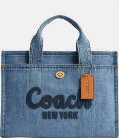 Coach Denim, Coach New York, Denim Cargo, Denim Tote Bags, Denim Tote, In My Bag, Medium Tote, Embroidered Denim, Denim Bag