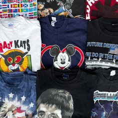 PLEASE READ! This bundle includes pre-loved vintage and vintage-style graphic tees from the 80s to 90s. Featuring printed or embroidered graphics, the mystery bundle may include both short-sleeve and long-sleeve options. Should you have a preference for true vintage, kindly let us know! We typically pick novelty animals/travel/cottage/cartoons/music/sports/holiday/biker etc., the 80s, 90s, and 00s. We will not send a plain T-shirt. If you have a style preference, please leave a note on your orde Vintage Short Sleeve T-shirt For Music Festivals, Vintage T-shirt With Sublimation Print For Streetwear, 90s Style Cotton T-shirt For Fan Merchandise, Vintage Sublimation Print T-shirt For Streetwear, Retro Printed Tops For Music Festivals, 90s Letter Print Tops For Music Festivals, 90s Style Letter Print Tops For Music Festivals, 90s Style Tops With Letter Print For Music Festivals, '90s Style Letter Print Tops For Music Festivals