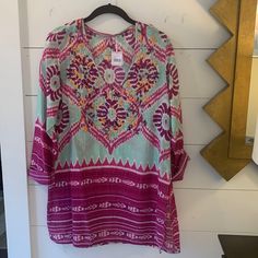 Calypso St Barth Tunic Top. Size Small. New With Tags Attached. Cotton With Embroidered Detail. Great Over White Top Or Bathing Suit. Beach Purple Printed Blouse, Printed Purple Blouse For Vacation, Purple Summer Blouse For The Beach, Purple Printed Blouse For Vacation, Purple Long Sleeve Spring Tunic, Purple Long Sleeve Tunic For Spring, Purple Bohemian Blouse For Vacation, Spring Vacation Purple Blouse, Purple Summer Beach Blouse