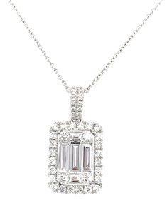 Diamond Cluster Pendant.Metal: 18Kt White GoldBrilliant Round: 42 Round Brilliant 0.72ctwBaguette: Baguette 0.86ctwWidth: 14mm X 9mm Emerald Cut Necklace, Luxurious Necklace, Sparkling Diamond, Cluster Pendant, Emerald Cut Diamonds, Dream Jewelry, Diamond Cluster, Sparkle Diamonds, Luxury Items