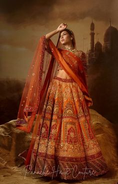 Rust Orange Color Wedding Lehenga NURJAHAN Red And Orange Wedding Dress, Burnt Orange Bridal Lehenga, Orange Colour Lehenga, Orange Wedding Lehenga, Rust Orange Lehenga, Bright Lehenga, Burnt Orange Lehenga, Orange Color Wedding, Cloths References