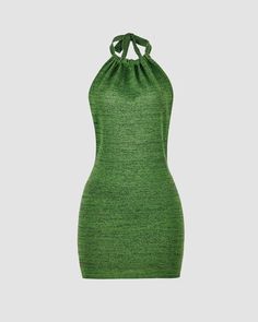 Model (WearingS):•Â?/span>Height: 178cm | Bust: 89cm | Waist: 60cm | Hip: 89cmDetails: Green bodycon halter dress with backless designDress Length: ShortSleeve Length: SleevelessMaterials: 95% Cotton + 5% Spandex Fitted Green Backless Halter Dress, Green Stretch Halter Neck Dress, Spring Bodycon Halter Neck Backless Dress, Chic Green Backless Bodycon Dress, Green Halter Neck Dress For Evening, Green Stretch Halter Backless Dress, High Neck Bodycon Summer Dress, Green Halter Neck Backless Dress For Night Out, High Neck Bodycon Dress For Summer