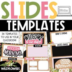 the front and back cover of slides templates, with flowers on each one side