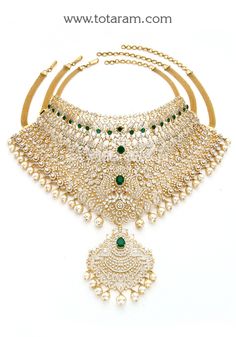 18 karat white & yellow gold polish 'detachable - 10 in 1' diamond choker necklace with color stones & south sea pearls
  this product has a detachable pendant which can be used as a separate pendant with most chains
  length of the pendant : 3.35 inches
  width of the pendant : 2.20 inches  
  this is a 10-in-1 diamond choker necklace
  1. it can be used as a 3 layer choker or
  2. it can be used as a 2 layer choker using the top 2 layers or
  3. it can be used as a 2 layer necklace using the b Traditional Diamond Jewelry With Detachable Pendant, Traditional Yellow Gold Bridal Necklace With Diamond Accents, Gold Diamond Necklace With Accents For Reception, Gold Diamond Necklace With Detachable Pendant For Wedding, Wedding Jewelry With Detachable Diamond Pendant, Traditional Yellow Gold Jewelry With Brilliant Cut, Fine Jewelry Gold Bridal Necklace For Reception, Luxury Yellow Gold Jewelry For Reception, Exquisite Diamond Jewelry With Detachable Pendant