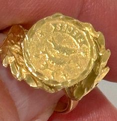 Gorgeous Vintage 14k Solid Gold Pisces Coin Ring from the 70's.  What more? It's a cool and unique ring, marked and tested as 14k, its a Size 4 1/2 but can be sized by your local jeweler or easily looks fantastic as a pinky ring or right hand ring.  You know how hard it is to find your sign on cool, vintage, golden stuff.  This cool Pisces coin ring sits high on the finger and has a leaf pattern surrounding the Pisces emblem.  Now, you have a Retro Pisces heirloom :) A special piece for the visi Signet Ring Vintage, Pisces Horoscope, Zodiac Rings, Right Hand Rings, Hand Ring, Coin Ring, Rock Candy, Pisces Zodiac, Unique Ring