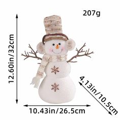 a snowman ornament is shown with measurements