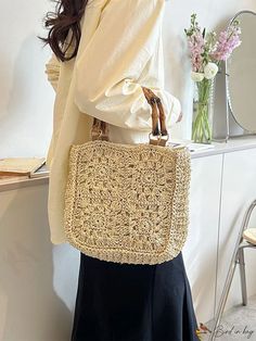 BirdinBag - Beach-Ready Double Handle Medium Straw Bag White Rectangular Hobo Bag With Top Carry Handle, Beige Rectangular Bucket Bag With Top Carry Handle, Beige Rectangular Hobo Bag With Top Carry Handle, Summer Rectangular Hobo Bag With Detachable Handle, Cream Rectangular Bucket Bag With Adjustable Strap, Rectangular Cream Bucket Bag With Adjustable Strap, White Shoulder Bag With Top Carry Handle For Vacation, Travel Shoulder Bag With Single Top Handle, Cream Large Capacity Rectangular Bucket Bag