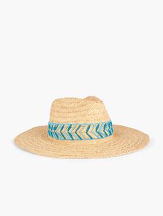 A stylish addition to your accessory collection. Protect yourself from the sun's rays with an always-in-style paper straw hat. In travel-ready raffia with embroidered . Features Gift box/Gift wrap not available for this item Imported Fit: One Size with Adjustable Headsize Material: 100% Straw Raffia Braid | Embroidered Raffia Straw Rancher Hat Talbots Vacation Straw Hat With Woven Details, Woven Fedora For Vacation, Woven Toquilla Straw Sun Hat For Vacation, Vacation Woven Toquilla Straw Sun Hat, Blue Straw Hat For Beach Season, Coastal Woven Straw Hat For Vacation, Coastal Style Woven Straw Hat For Vacation, Summer Blue Straw Travel Hat, Summer Travel Blue Straw Hat