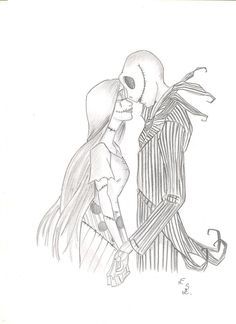 a drawing of a skeleton kissing a woman