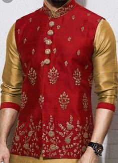 This rawsilk Nehru Jacket comes with Resham and Zari embroidery and pearl highlights. Includes- Nehru jacket with raw silk kurta set. Colour options available for kurtas set and Nehru jacket . Customisation available. Any queries plz WhatsApp us on +918291343471 Transitional Red Raw Silk Kurta, Festive Straight Kurta Chanderi Bandhgala, Festive Designer Wear Chanderi Nehru Jacket, Chanderi Nehru Jacket For Designer Wear And Festive, Festive Chanderi Nehru Jacket For Designer Wear, Bollywood Style Designer Chanderi Nehru Jacket, Chanderi Long Sleeve Bandhgala For Diwali, Diwali Chanderi Bandhgala With Long Sleeves, Diwali Long Sleeve Chanderi Bandhgala