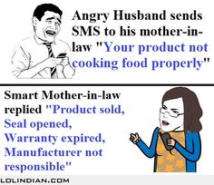 an angry husband sends sms to his mother - in - law, your product not cooking food properly