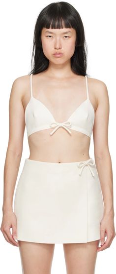 Valentino: Off-White Bow Bra | SSENSE Designer Lingerie, White Bow, Spring Summer 2024, Hook Eye, Goa, Scorpion, My Wardrobe, Silk Satin, Summer 2024