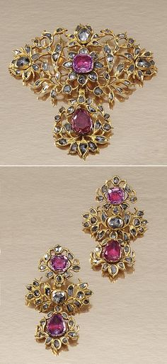 COLLECTION OF GEM-SET AND DIAMOND JEWELLERY, PORTUGUESE MID 18TH CENTURY Antique Jewellery Designs, India Jewelry, Pink Topaz, Ear Rings, Jewelry Design Necklace, Vintage Jewels, Diamond Jewellery